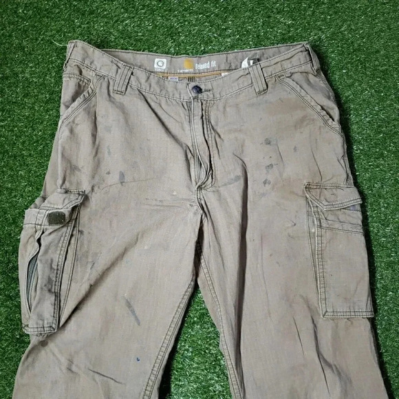 Carhartt Pants Mens 38x32 Khaki Beige Tan Force Relaxed Fit Ripstop Cargo Work - Picture 7 of 11